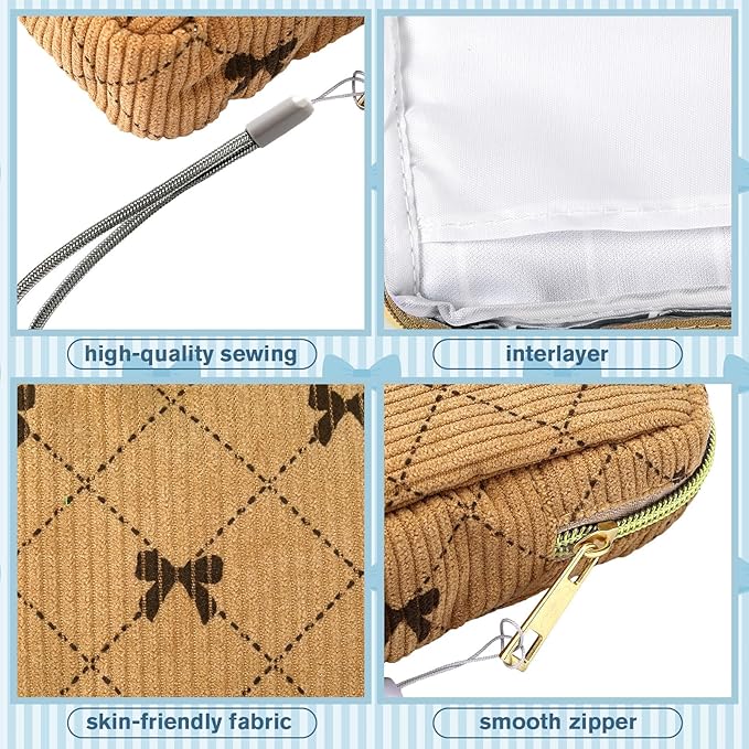 Paterr 4 Pcs Period Bag for Teen Girls Corduroy Portable Sanitary Napkin Storage Bag Hand Wrist Strap Lanyard String Holder Tampons Holder Pouch for Purse First Period Gift (Fashionable Style)