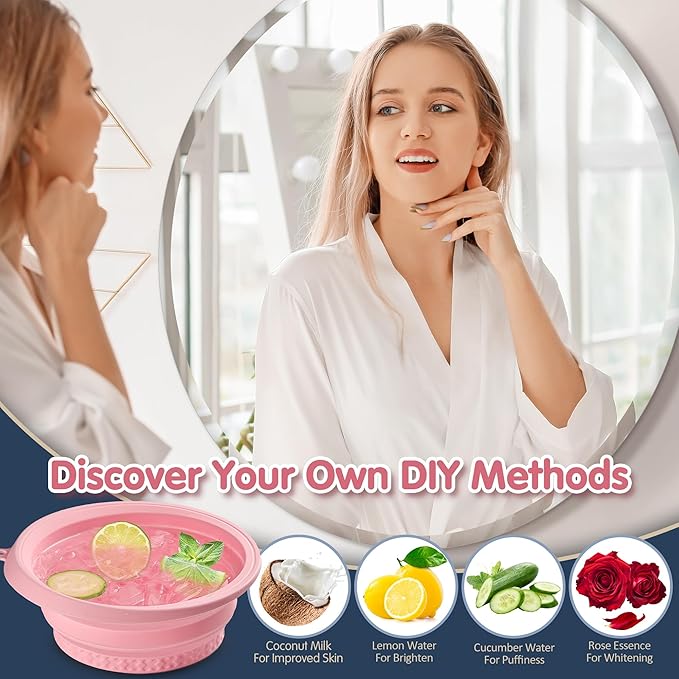 Silicone Face Ice Bath Bowl with Built-In Icetray,Silicone and Foldable Face Tub,Ice Bath Water Chiller,Skin Tightening and Acne Relief for Home & Travel (Purple)