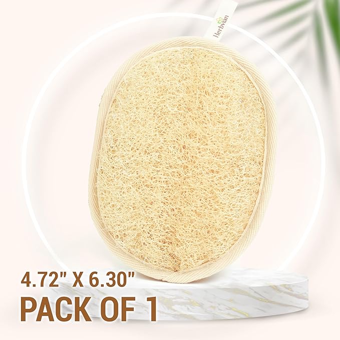 Vietnamese Natural Loofah Exfoliating Body Scrubber Pads, 100% Plant-Based Shower Luffa Sponge, Bath Loofah for Women Men (1, Oval 6.5"x4.9")