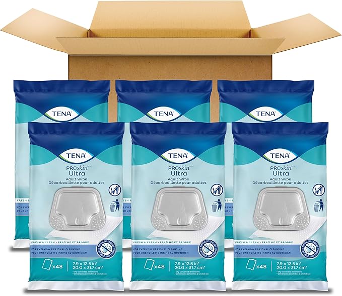 TENA Adult Wipes for Incontinence, Body Cleansing Wipes for Adults, ProSkin -,48 Count (Pack of 12)