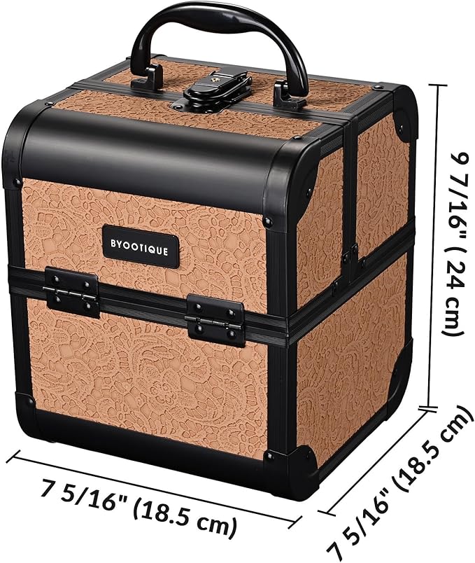 BYOOTIQUE Cosmetology Rolling Case 3-Piece Nail Tech Storage Cart Kit Makeup Torrley Travel Barber Suitcase False Eyelash Storage for Beauty Studio Nail Salon Manicurist,Rococo Coral