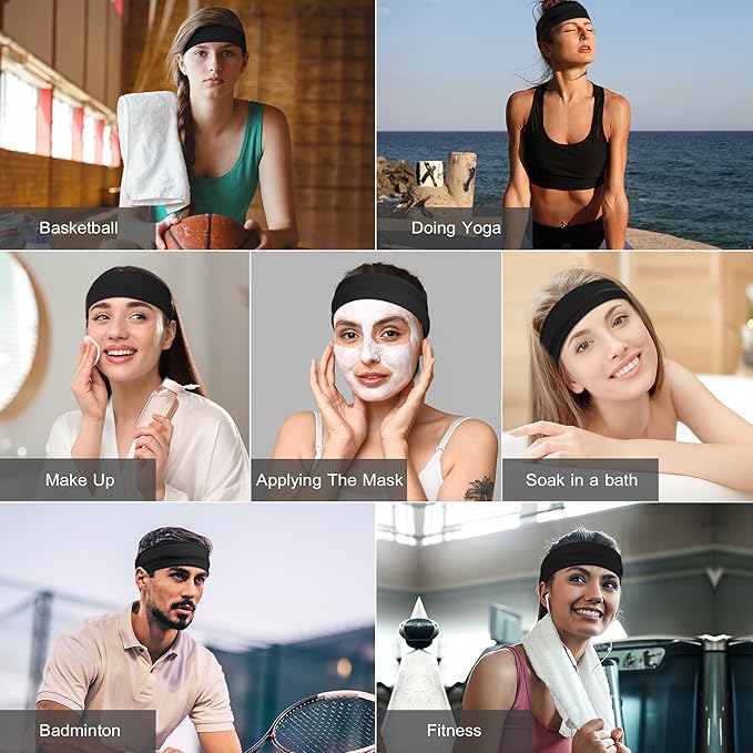 Headbands for Women, 8pcs Stretchy Non Slip Soft Cotton Cloth Hair Bands for Sports, Workout, Yoga and Running