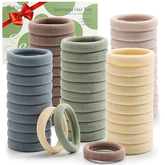 100 Pcs Thick Seamless Hair Ties, Ponytail Holders Hair Accessories for Women Girls No Damage for Thick Hair(Light Theme Colors)