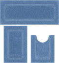 SHACOS Blue Bathroom Rugs Sets 3 Piece, 20"x47"+20"x32" Non Slip Bath Mat and 20"x24" Toilet Rugs U Shaped Washable, Soft Fluffy Water Absorbent Bathroom Floor Mat