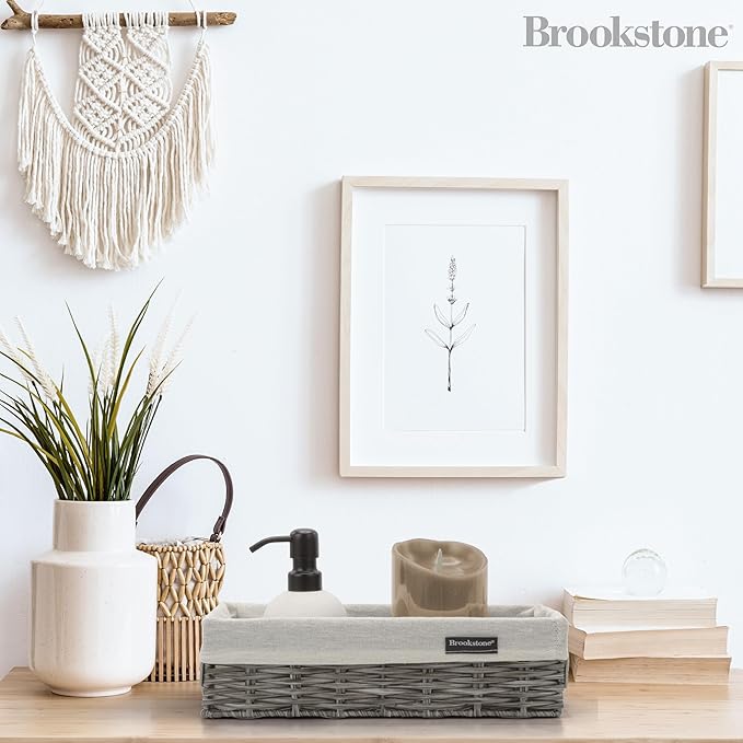 Brookstone Wicker Shelf Storage Basket Decorative Shelf Bin, bathroom organizers and storage, Boho Living Room Decor, Summer Storage 2025-2 Piece Set