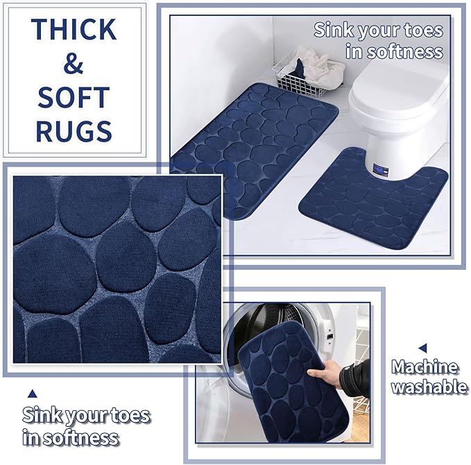 Bathroom Set with Shower Curtain and Rugs- 25PC Blue Bathroom Accessory Set, Navy Blue Shower Curtain Set, Toilet Brush, Trash Can, Qtip Holder & Soap Dispenser