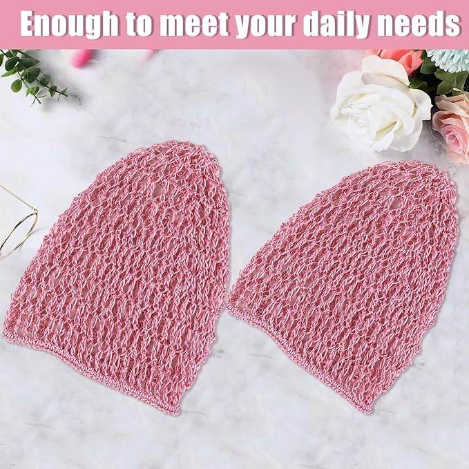Waydress 2 Pieces Mesh Hair Net Rayon Knit Snood Women Crocheted Sleep Cap (Pink)