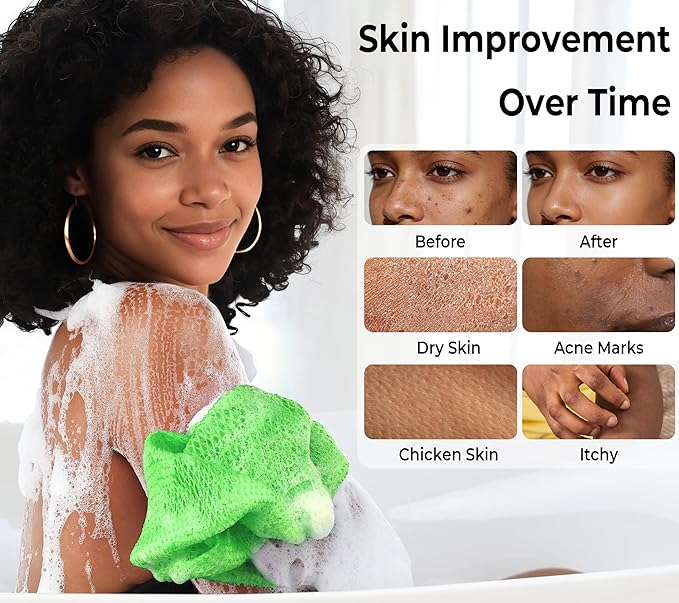 African Net Sponge Authentic - 2 Pieces 53in Stretched Length Exfoliating Body Scrubber Bath Sponge - Loofah Washcloth Back Scrub for Shower Body Exfoliator