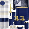 Bathroom Set - Bathroom Sets with Shower Curtain and Rugs, 25PC Bathroom Accessory Set, Blue Bathroom Accessories Set with Trash Can, Soap Dispensers