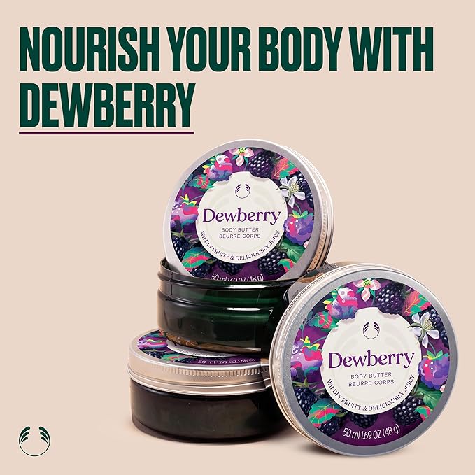The Body Shop Dewberry Body Butter | 96hr Hydration with Rich Shea Butter for Dry Skin | for All Skin Types, Fruity Floral Scent, Vegan, 50 ml / 1.69 oz