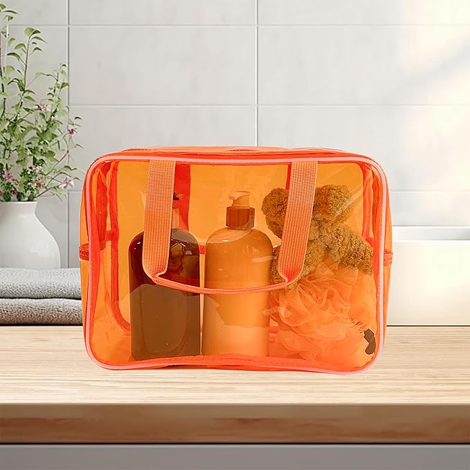 PVC Clear Pure Color Transparent Large Zipper Cosmetic Pouch Travel Makeup Cosmetic Bag with Handle for Travel Bathroom Toiletry Organizer (A23014-101-2)