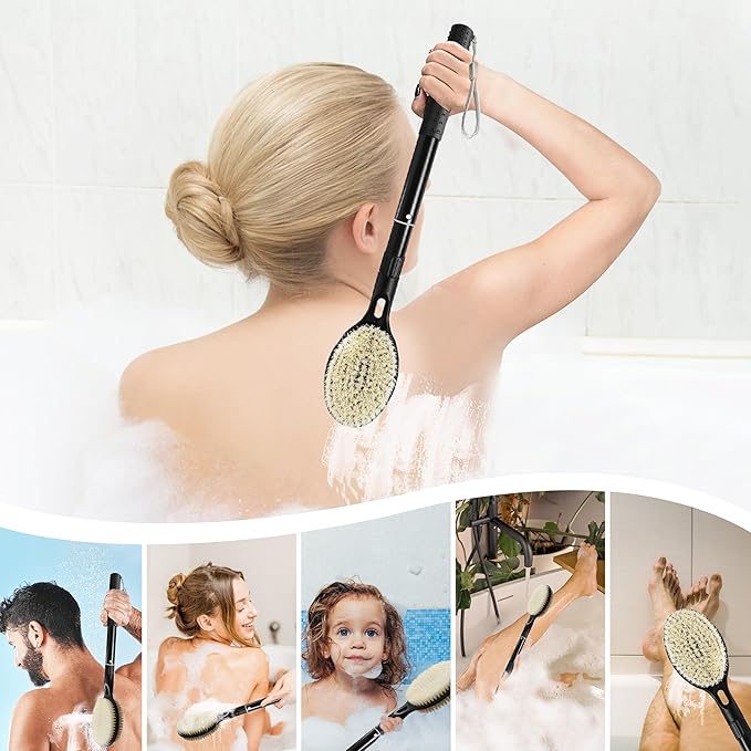 Back Scrubber for Shower, 17.52" - 25.6" Detachable Bath Brush, Back Scrubber, Exfoliation and Improved Skin Health for Elderly with Limited Arm Movement, Disabled