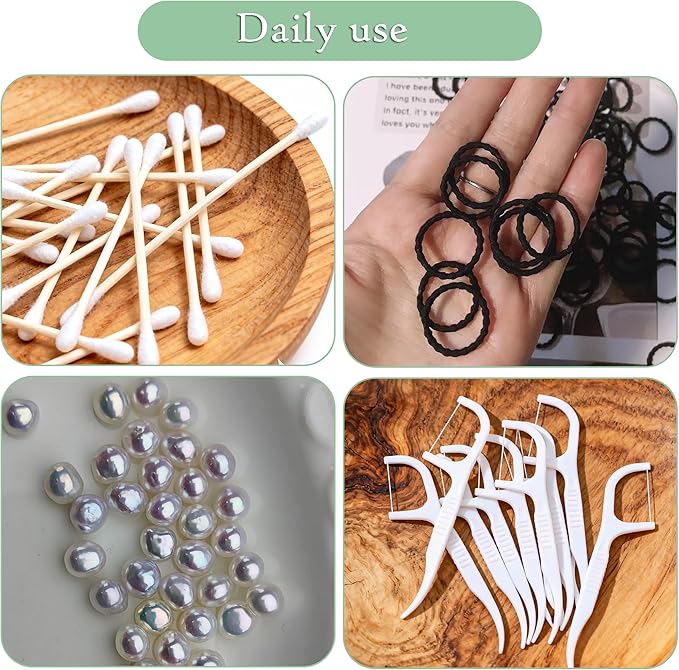2Pcs Portable Cotton Swab Holder with Mirror, Refillable Dental Floss Case Container, Small Floss Picks Box for Travel,Dates(Black)