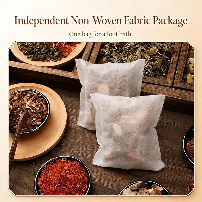 30 Pack Traditional Herbal Detox Foot Soak, Natural Plant Blend Bath with Ginger & Mugwort - Smoothes Sore, Stress Relief, Improves Sleep, Pedicure Care Spa at Home 艾草生姜中药泡脚包900g