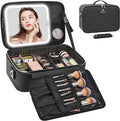 Relavel Makeup Train Case With LED Mirror, Professional Travel Cosmetic Bag with Removable Partitions, Compact Makeup Organizer with Shoulder Strap, Waterproof Travel Case for Women, Black