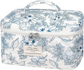 Large Makeup Bag, Cute Cosmetic Bag for Women Girls, Floral Coquette Aesthetic Toiletry Bag, Travel Make Up Organizer Bag (Navy Blue)
