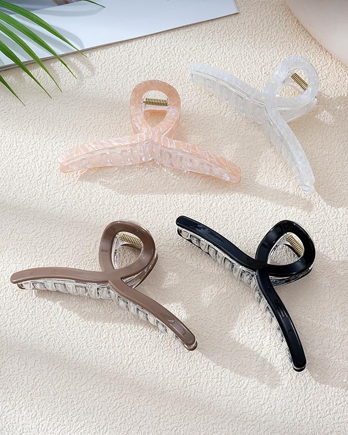 Molans 5Inch Large Hair Claw Clips 4 PCS for Women - Acrylic Hair Accessories for Thick Hair and Long Hair, Big Strong Durable Hair Applique, Oversized Non-slip Rectangle Butterfly Jaw Hair Clips