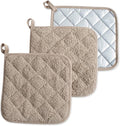 DII Basic Terry Collection Quilted 100% Cotton, Potholder, Stone, 3 Piece