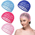 Geyoga 4 Pieces Mesh Crochet Hair Net Rayon Knit Snood Hat Thick Short Women Hairnet Snoods Cover Ornament for Sleeping (Royal Blue, Sky Blue, Rose Red,Pink)