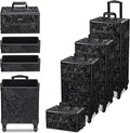BYOOTIQUE Rolling Makeup Train Case on Wheels 3-Piece Cosmetology Organizer Kit Trolley Organizer Lockable Salon Hairstylist Traveling Cart bag for Nail Slon Esthetician,CTB Black