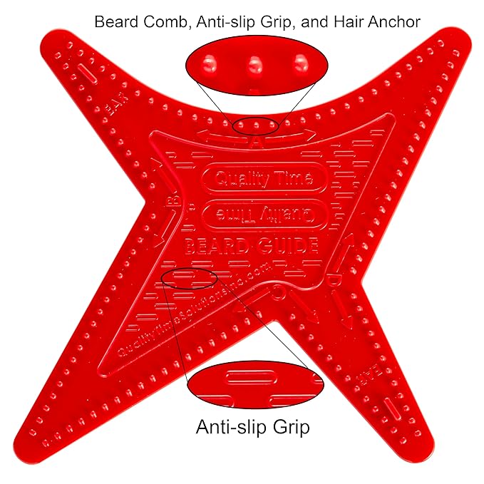 Quality Time Beard Guide Max: Multi-Style Beard Shaving Template with Built-In Anti-Slip Grip for Steady Control, Hair Anchor and Comb, DIY Grooming Styling Guard for Precise Beard Lines