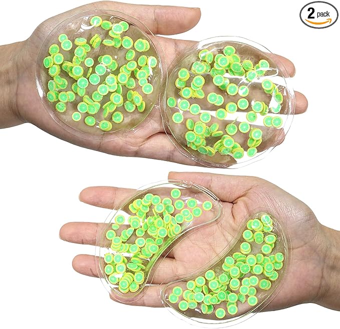 4PCS Gel Eye Ice Pack Set, Cold & Hot Compress, Reusable Cooling Gel Pads for Strain Relief, Relaxation, SPA and Sleep (4 Lemons)