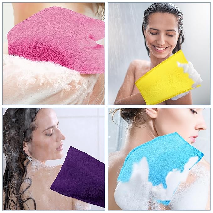 Tatuo 12 Pieces Korean Exfoliating Mitt Glove Italy Towel Body Skin Scrubber Exfoliating Scrubber for Remove Dead Skin Washcloth Korean(Large,Purple, Yellow, Pink, Blue)