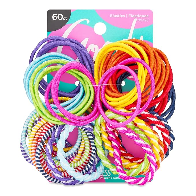 Goody Kids Ouchless Hair Elastics – No Pull, No Breakage, Tangle-Free Hold for Fine Hair – 60 Count, Assorted Colors, Long-Lasting Ponytail Holders for Girls & Boys