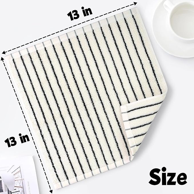 Jacquotha Striped Cotton Washcloths 12 Pack, 13” x 13” - Soft Wash Cloths for Bathroom, Kitchen, Gym, Face, Black and Cream