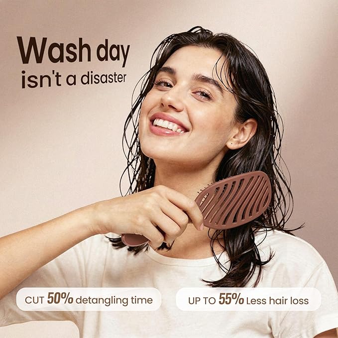 AIMIKE Detangler Brush, Wet Dry Vented Hair Brush w/Soft Bristles, Pain-Free Detangling Hairbrush Loosens Stubborn Tangles, Extra Gentle on Fine and Fragile Hair, for Women & Kids