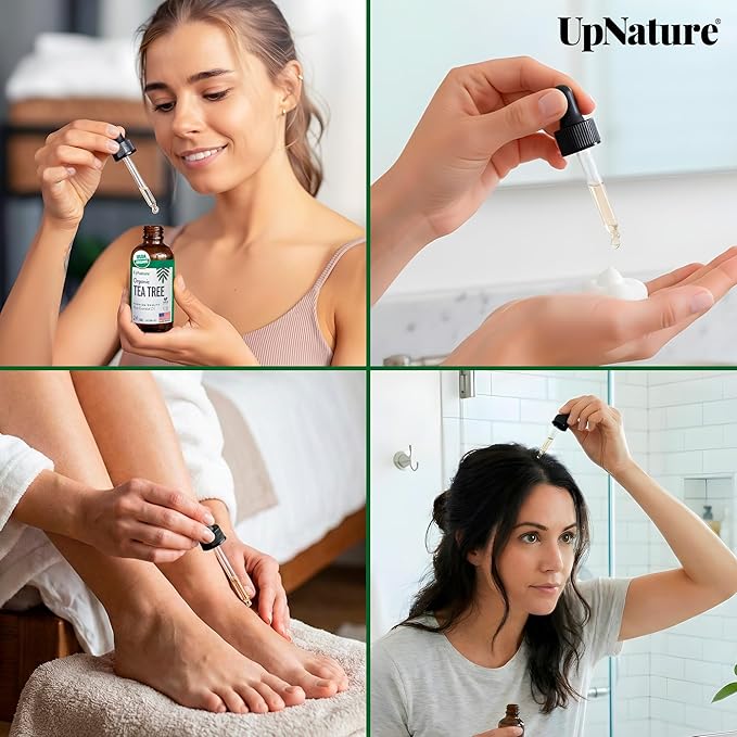 UpNature Tea Tree Oil - 100% Pure USDA Certified Organic Tea Tree Essential Oils for Skin, Hair, Toenail, Body and Scalp (2oz)