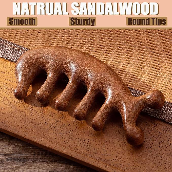 Wooden Scalp Massager for Scalp Gua sha, Massage Comb, Wooden Head Massager - Sandalwood