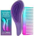 Lily England Detangler Brush & Comb Set - Lightweight Wide Tooth Detangling Tool for Women & Kids - Smooths Curly, Straight, Dry, Fine, & Thick Hair, Purple
