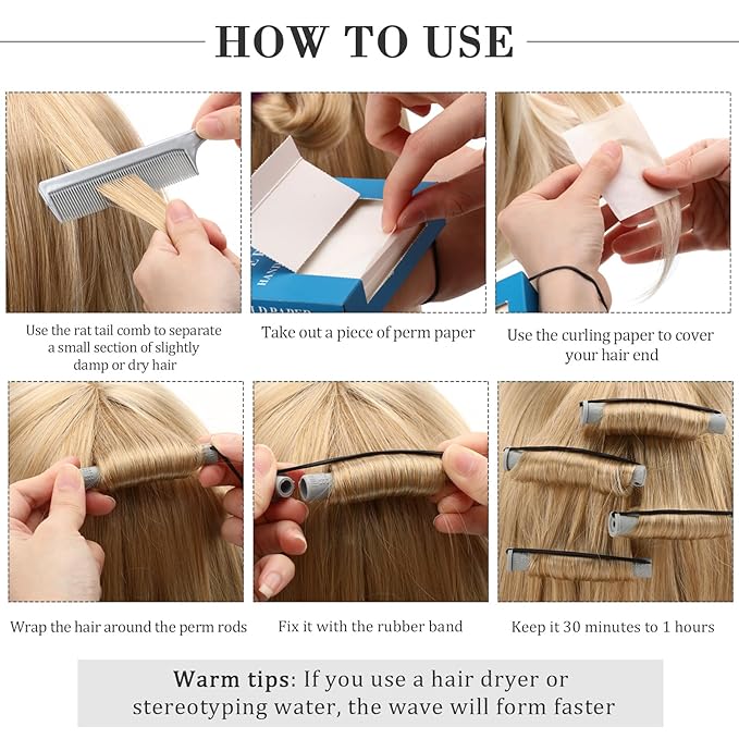 WILLBOND Hair Styling Kit: 48 Hair Perm Rods Plastic Cold Wave Rods, 2 Steel Pintail Combs, 350 Perm Papers, 6 Duck Bill Clips for Hairdressing Styling(Gray)
