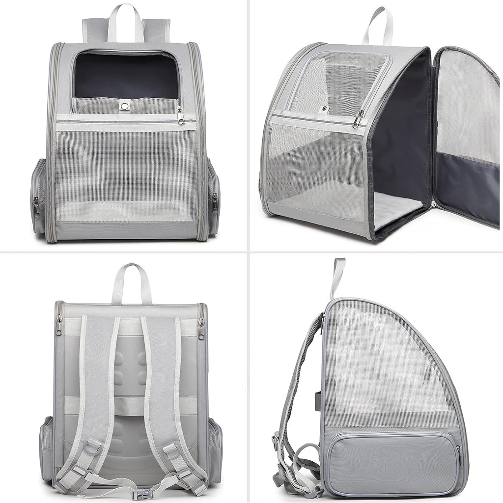 Texsens Pet Backpack Carrier for Small Cats Dogs | Ventilated Design, Safety Straps, Buckle Support, Collapsible | Designed for Travel, Hiking & Outdoor Use (Light Gray)