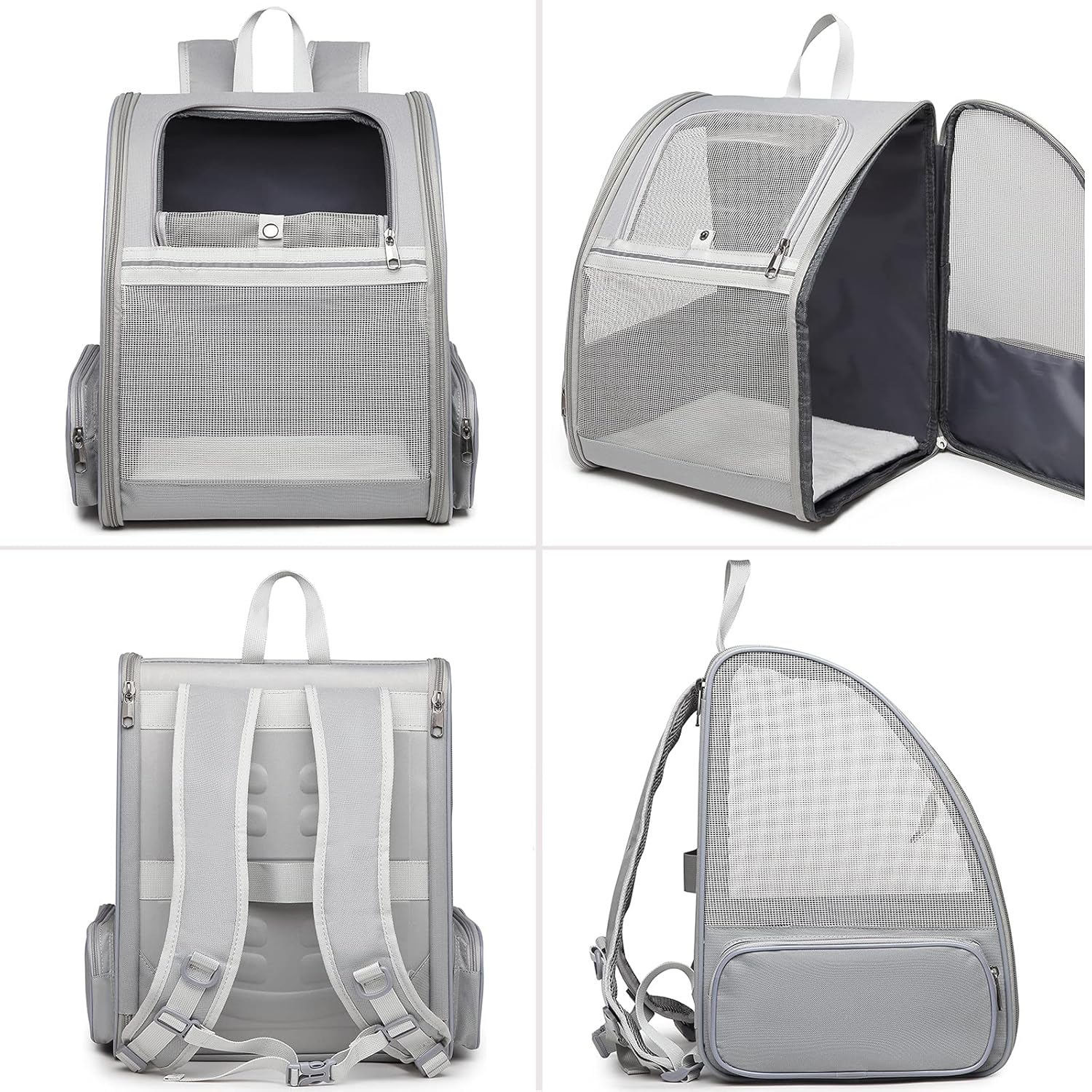 Texsens Pet Backpack Carrier for Small Cats Dogs | Ventilated Design, Safety Straps, Buckle Support, Collapsible | Designed for Travel, Hiking & Outdoor Use (Light Gray)