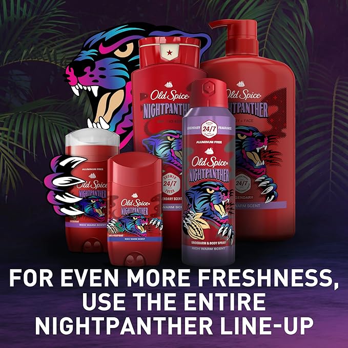 Old Spice Cleansing Body Wash for Men,3X Defense,24/7 Shower Fresh with Lasting Scent,2-in-1 Body & Face Wash,NightPanther with Rich Warm Scent,33.4 oz,(Pack of 4)