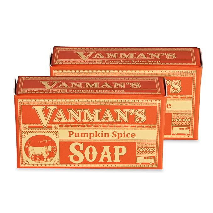 VanMan Pumpkin Spice Body Soap - Grass Fed Finished Suet Beef Tallow & Pumpkin Puree - Nourishing, Hydrating & Moisturizing Natural Bar Soap with Essential Oils - Autumn Scent - 3.8 oz Bar (2 Pack)