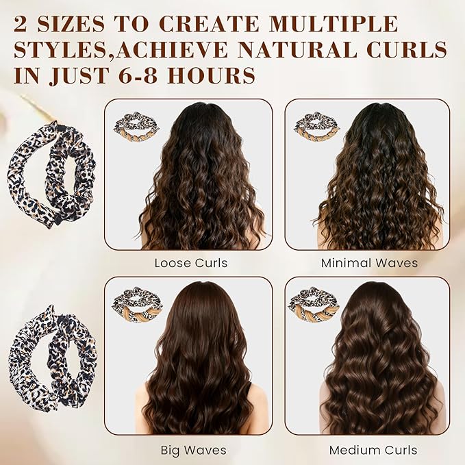 Heatless Curls Overnight Hair Curler Set, Heatless Hair Curlers to Sleep In with Detachable & Interchangeable Rod Sizes, No Heat No Damage, Create Natural Waves, Suitable Gifts for Women
