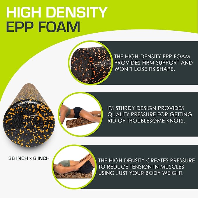 ProsourceFit High Density Foam Rollers Long, Firm Full Body Athletic Massage Tool for Back Stretching, Yoga, Pilates, Post Workout Muscle Recuperation