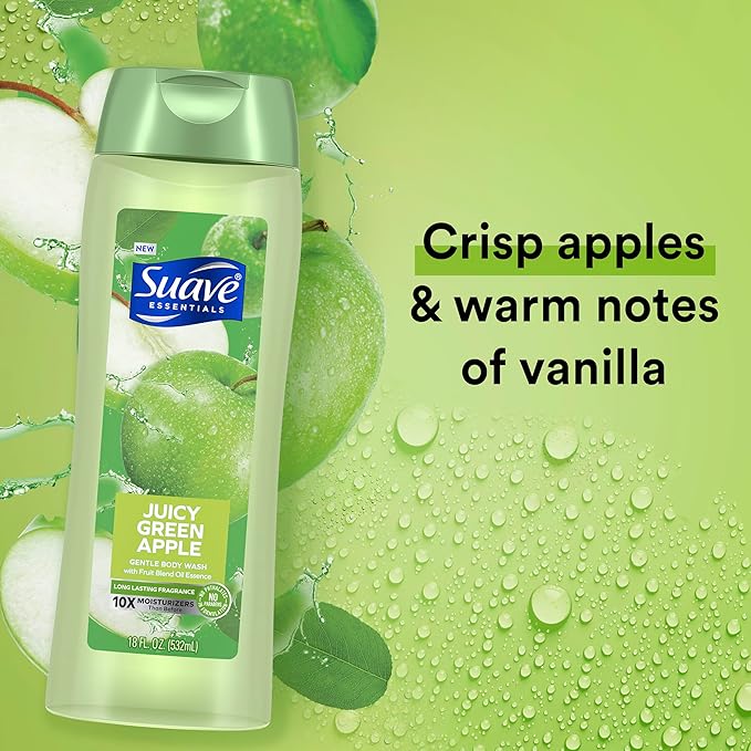 Suave Moisturizing Body Wash, with Juicy Apple and Vitamin E Extract, No Parabens, No Phtahaltes, 18 Oz Pack of 6