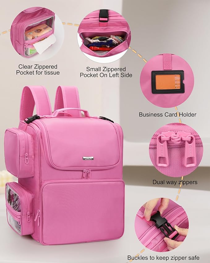 Relavel Hair Tools Travel Bag Hair Stylist Backpack Hairdresser Cosmetology Bag, Heat Insulation Full Layer for Curling Iron, Hair Straightener, Travel Accessories Case Barber Organizer (Rose Pink)