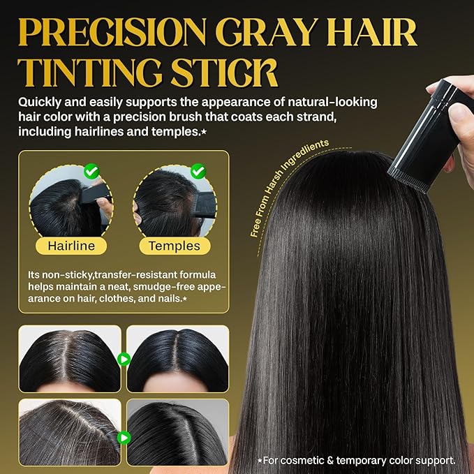 2 Pack Hair Dye Comb, Portable 2 in 1 Instant Dye Comb For Gray Hair Cover up, Waterproof and Sweat-Proof, Hair Color Concealer Stick for Women & Men (02 BLACK)