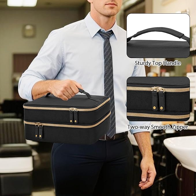 CURMIO Double Layer Hair Clipper Travel Carrying Case, Barber Supplies Organizer Storage Bag Compatible with Ufree/Wahl/Andis/Hatteker/Osterpro and Most Standard Hair Trimmer, Men Grooming Kit