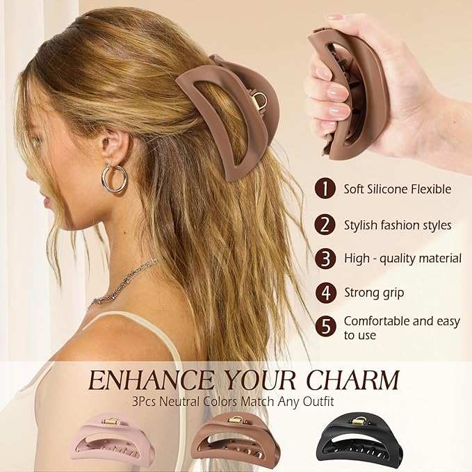 3PCS Cloud Claw Clips for Women, Unsnappable Soft Hair Claws for Lying Down & Driving |Strong Hold Hair Claws for Thick Curly Hair | Cozy Hair Accessories for Sleeping & Valentine's Day Gifts