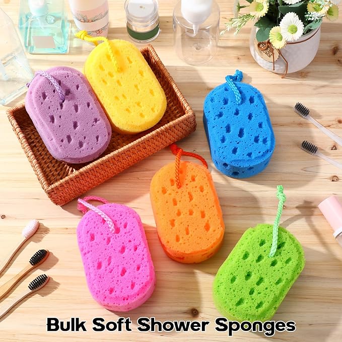 6 Pcs Exfoliating Bath Sponge Body Loofah Sponges Shower for Women Reusable Soft Bathing Pouf Foam Luffa Body Scrubber and Rich Lather, Color Matching (Bright Color)