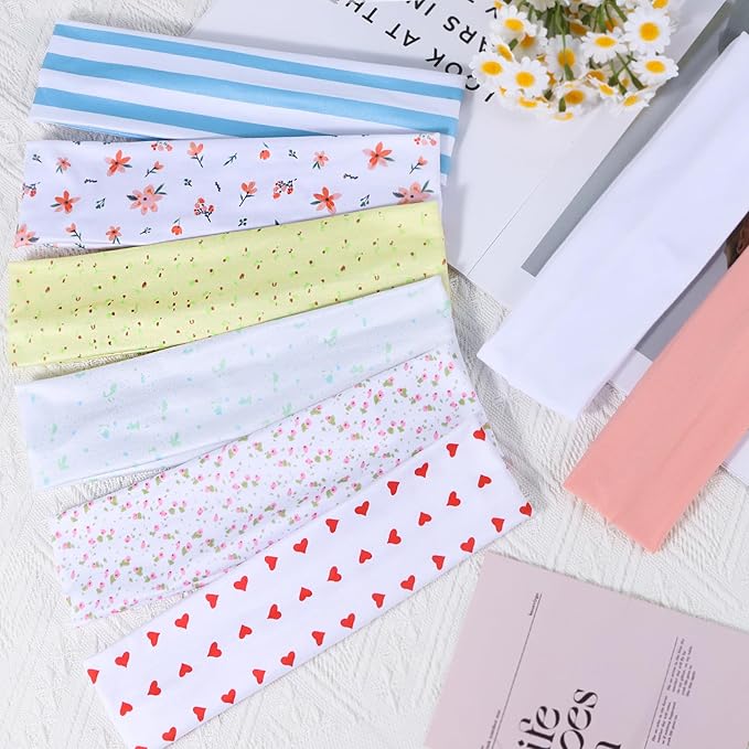 8 Pack Headbands for Women Non Slip - Stylish Sports Hair Bands for Women's Hair - Soft Cotton Cloth Stretchy Headbands for Women for Yoga, Outdoor Exercise Running