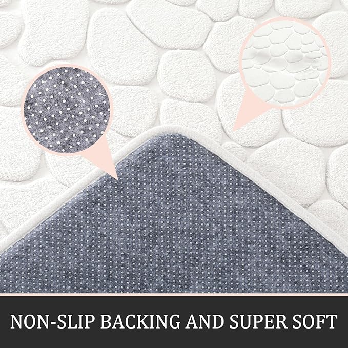 YIHOUSE Bathroom Rugs Mat Set 2 Piece White, Memory Foam Bath Mats Sets, Non Slip Water Absorbent Washable Bath Rugs for Sink, Toilet and Floor
