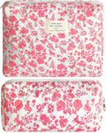 2Pcs Quilted Makeup Bag Set Flower Cute Pencil Case Large Small Travel Makeup Pouch Set for Women Coquette Makeup Bag Aesthetic Cotton Cosmetic Bag Pink Toiletry Organizer Storage Bag Big Zipper Pouch