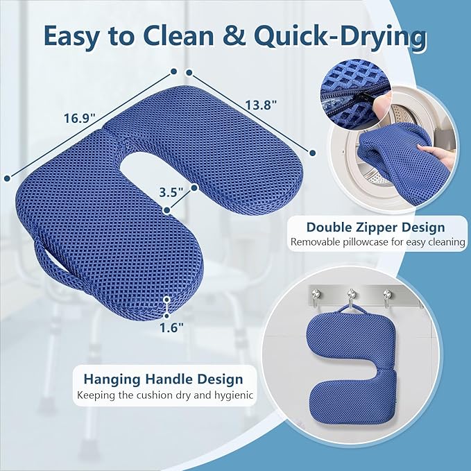 Shower Seat Cushion for Shower Bench, U Shape Shower Chair Cushion Pillow for Inside Shower, Shower Chair with Cutout Seat Pad, Quick Drying Transfer Bench Bathtub Seat Cushion for Elderly, Handicap